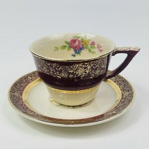 Century by Salem Aristocrat 23 Karat Gold Tea Cup and Saucer Floral Crazing